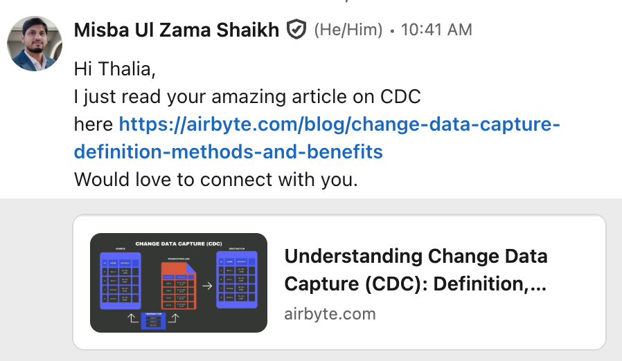 Unsolicited LinkedIn message