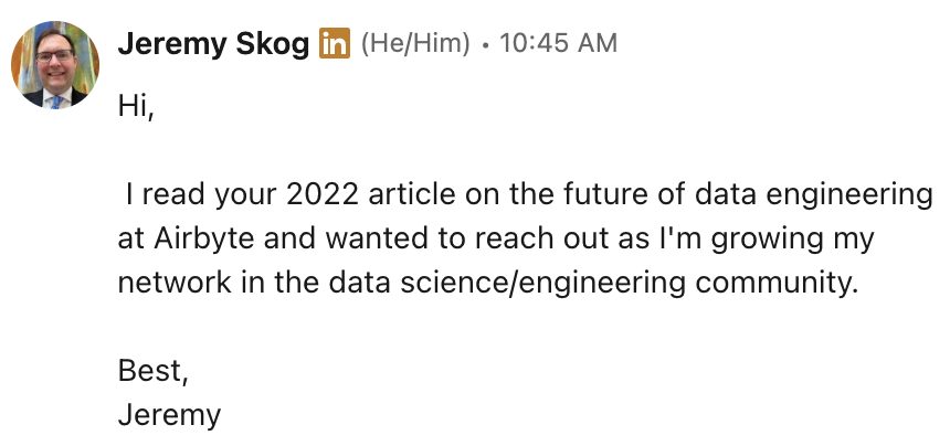 Unsolicited LinkedIn message